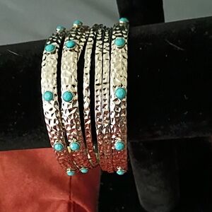 Elegant Gold and Turquoise Bangle Set